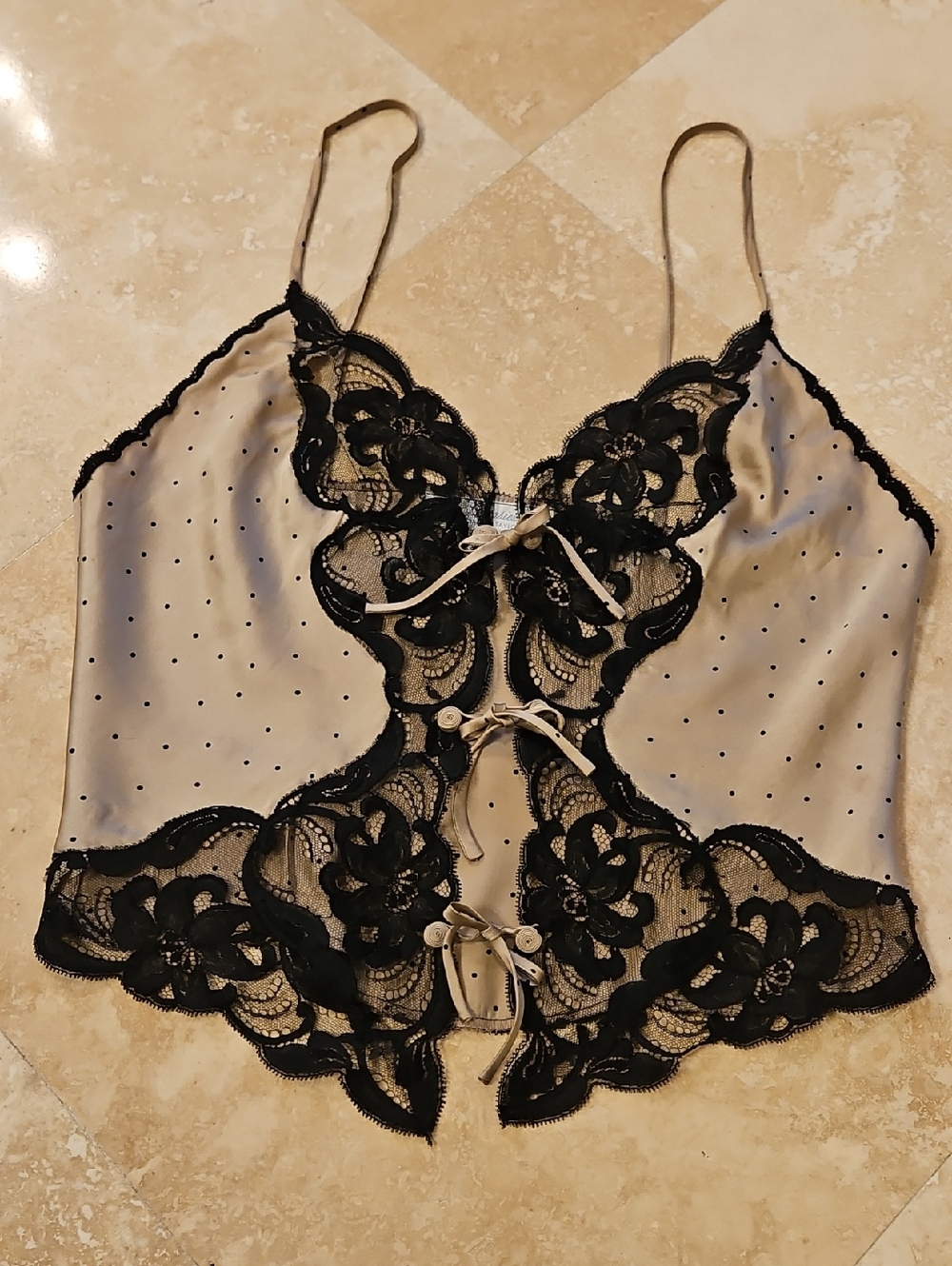 Morgan Taylor Light Brown and Black Lace Polka-Dot Camisole